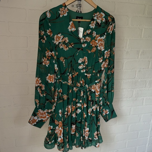 Bardot Becky dress Mini faux Wrap Dress in Orange Floral medium lined NEW - Picture 3 of 8